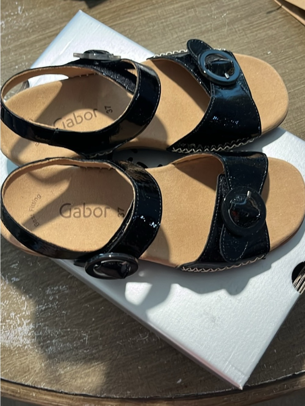 Gabor Black Patent Leather Buckle Strap Sandals